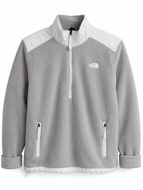 The North Face Men's Light Gray and White Half-Zip Fleece Pullover